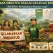 Ilustrasi masyarakat adat dan pegiat lingkungan di Pegunungan Meratus, Kalimantan Selatan, membawa spanduk “Selamatkan Meratus” dengan latar hutan, satwa liar, dan simbol penolakan pembalakan serta kebijakan konservasi yang dinilai tidak adil.